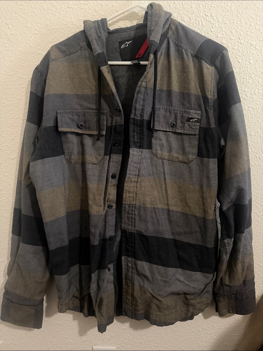 Alpinestars Men's Hooded Plaid Shirt Jacket in Gray and Black Medium